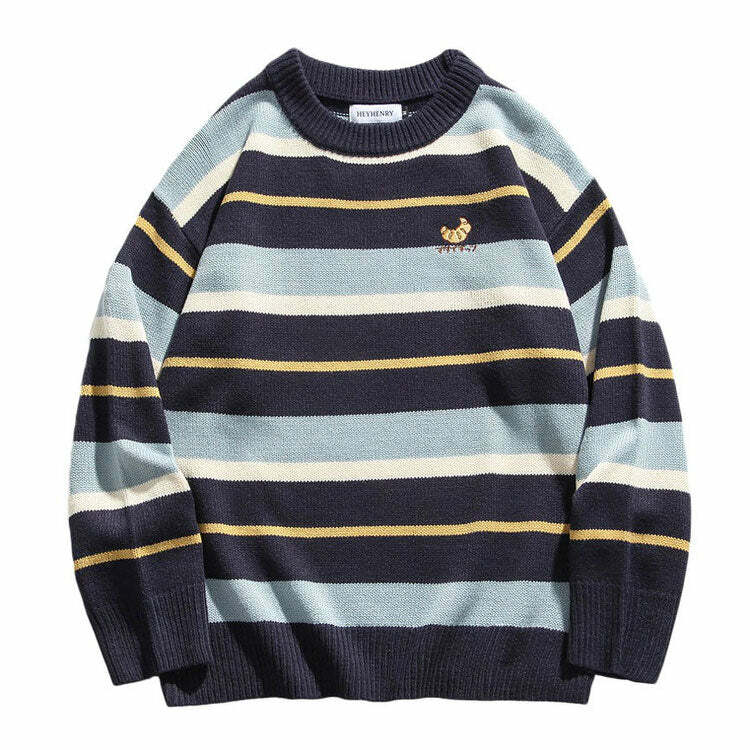 Chic Croissant Embroidery Striped Pullover: Perfect for Spring Outfits