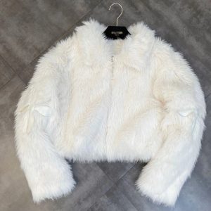 Chic Dark Cross Faux Fur Jacket: Perfect for Concerts & Casual Outfits