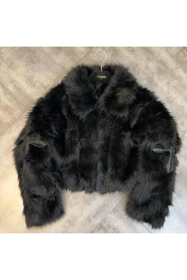 Chic Dark Cross Faux Fur Jacket: Perfect for Concerts & Casual Outfits