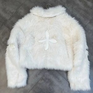 Chic Dark Cross Faux Fur Jacket: Perfect for Concerts & Casual Outfits