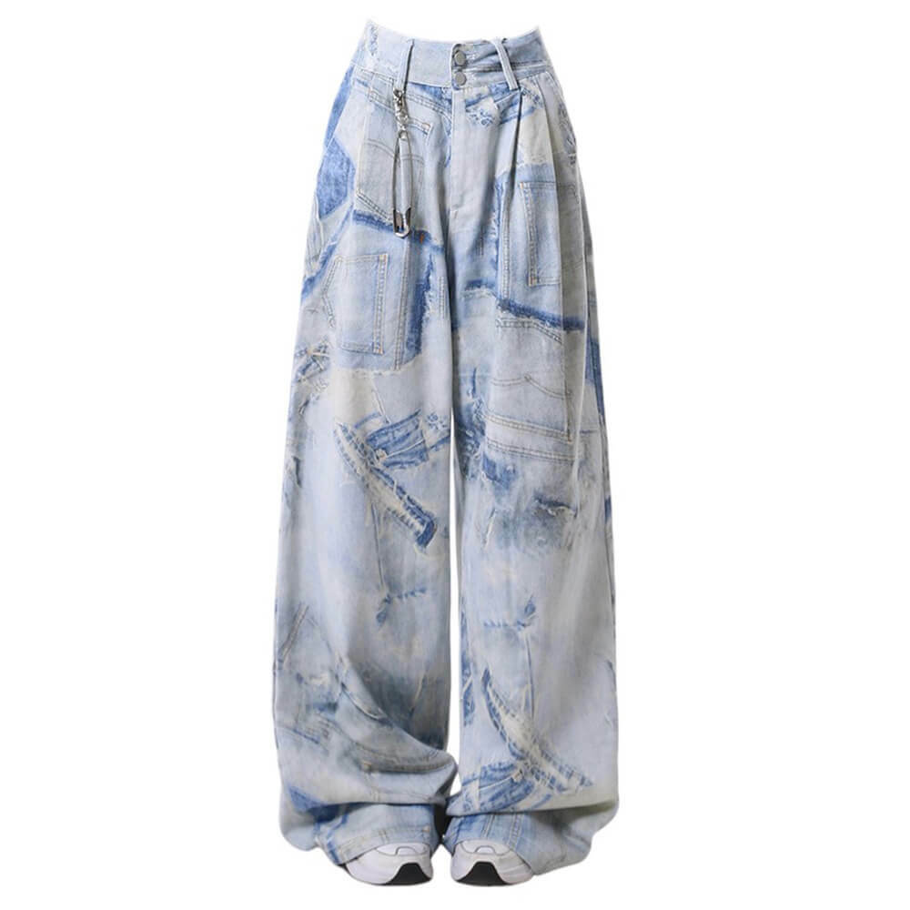 Chic Denim Effect Print Trousers: Perfect for Casual Outfits & Date Nights