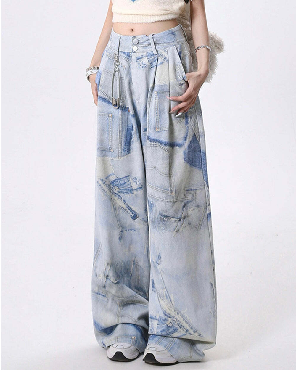 Chic Denim Effect Print Trousers: Perfect for Casual Outfits & Date Nights