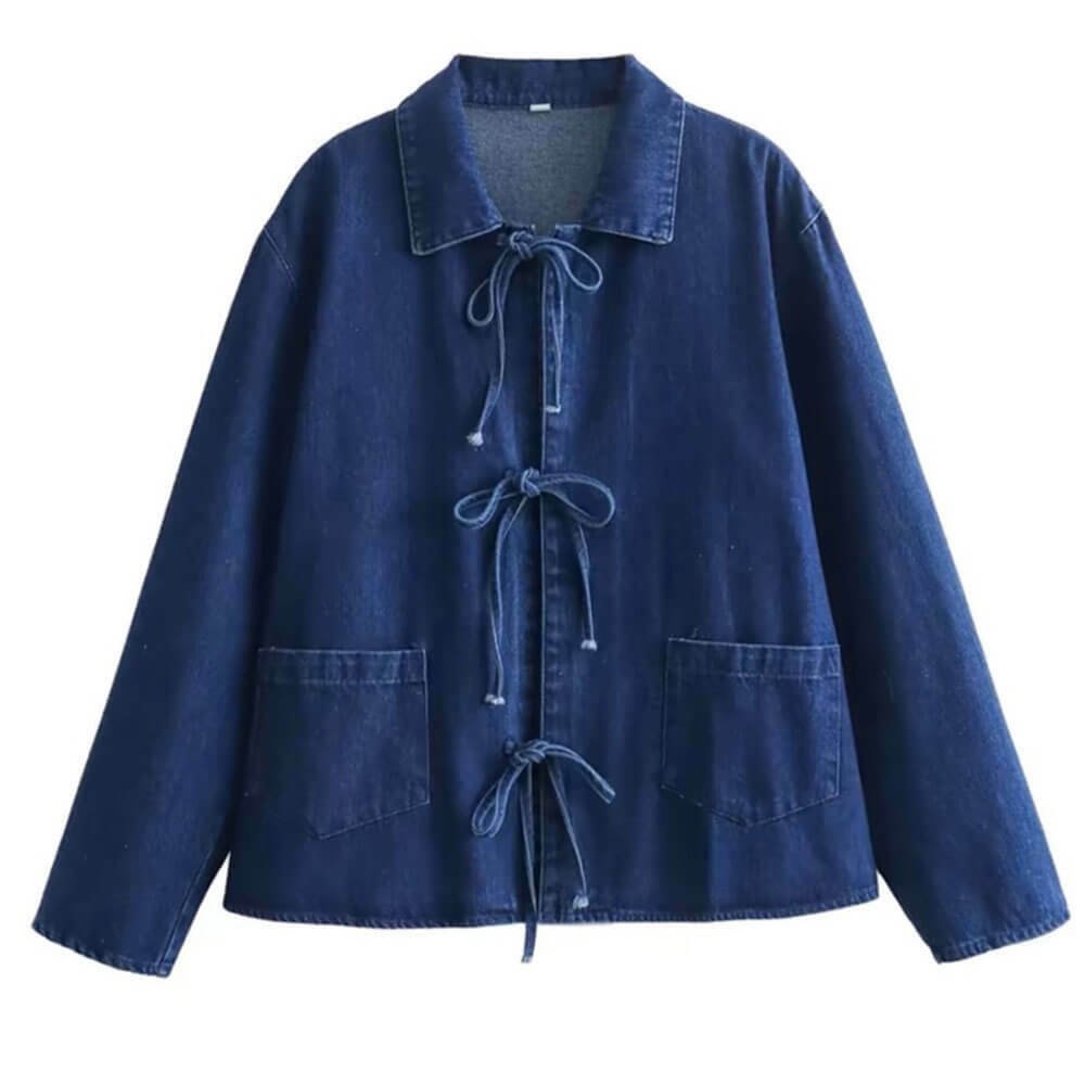 Chic Denim Shirt with Bow Closure: Perfect for Spring Outfits & Casual Looks