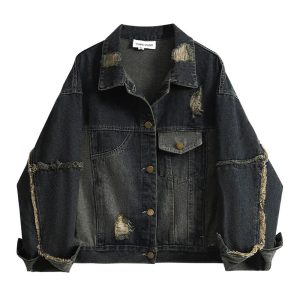 Chic Distressed Midnight Denim Jacket: Perfect for Spring Outfits & Concerts