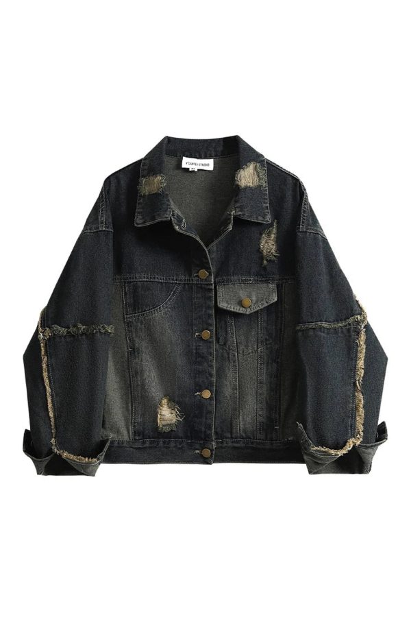 Chic Distressed Midnight Denim Jacket: Perfect for Spring Outfits & Concerts