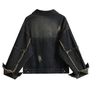 Chic Distressed Midnight Denim Jacket: Perfect for Spring Outfits & Concerts