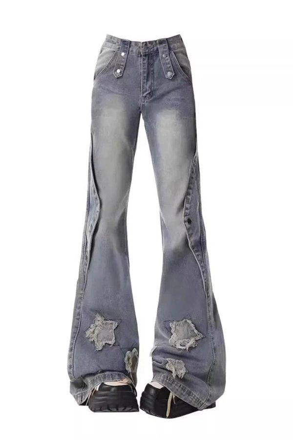 Chic Distressed Star Flare Jeans: Perfect for Casual Outfits & Concerts