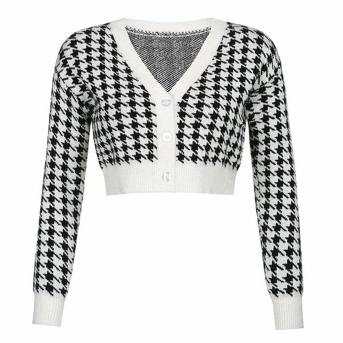 Chic Dogtooth Check Crop Cardigan: Perfect for Spring Outfits & Casual Looks