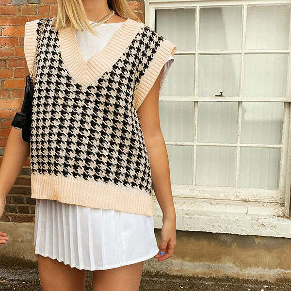 Chic Dogtooth Check Vest: Perfect for Spring Outfits & Casual Looks