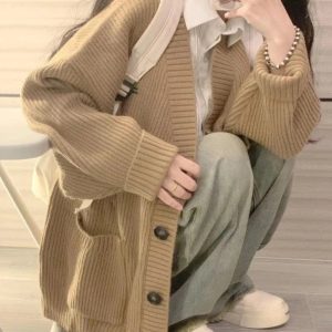 Chic Fall Classic Camel Ribbed Cardigan: Perfect for Casual & Dressy Outfits