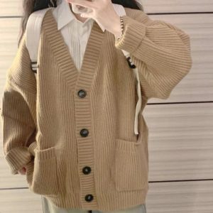 Chic Fall Classic Camel Ribbed Cardigan: Perfect for Casual & Dressy Outfits