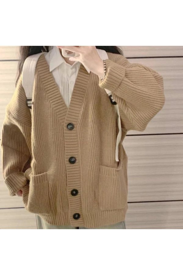 Chic Fall Classic Camel Ribbed Cardigan: Perfect for Casual & Dressy Outfits