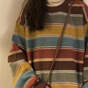 Chic Fall Retro Striped Slouchy Sweater: Perfect for Casual Outfits