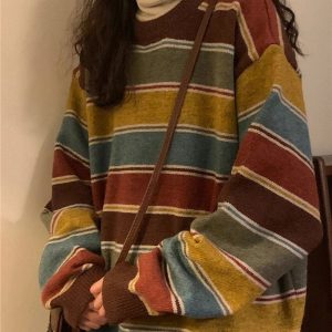 Chic Fall Retro Striped Slouchy Sweater: Perfect for Casual Outfits