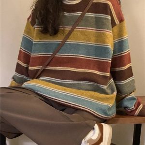 Chic Fall Retro Striped Slouchy Sweater: Perfect for Casual Outfits