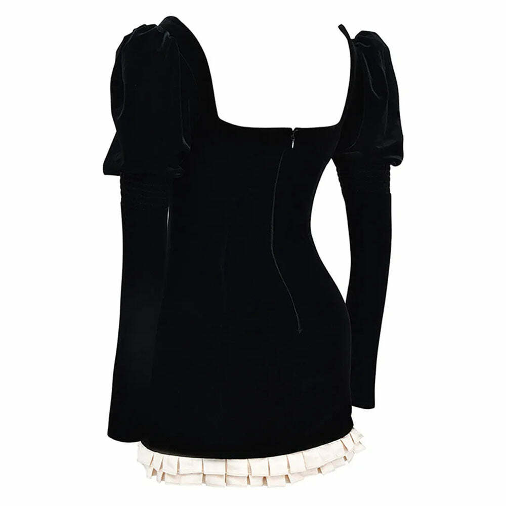 Chic French Maid Ruched Velvet Mini Dress - Perfect for Party Outfits