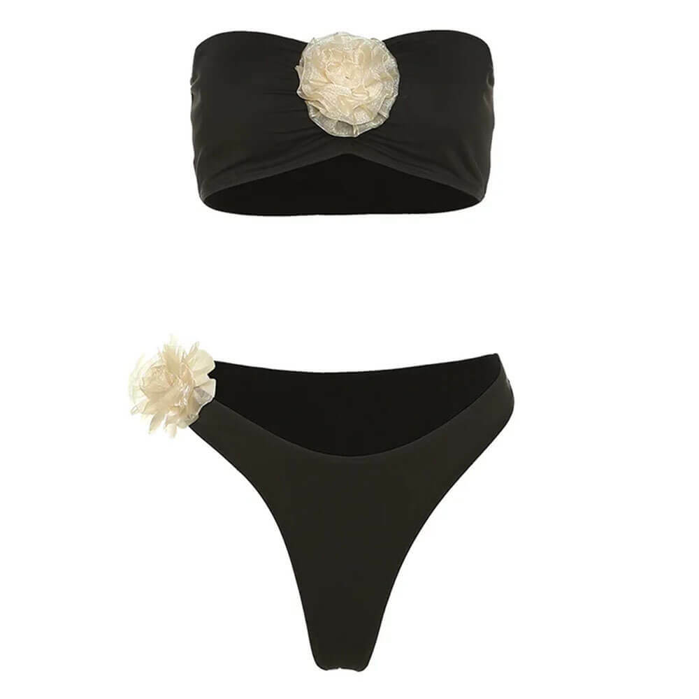 Chic French Rose Bandeau Bikini Set - Perfect for Spring Outfits & Vacations