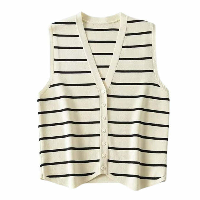 Chic French Striped Button Up Vest for Stylish Spring Outfits