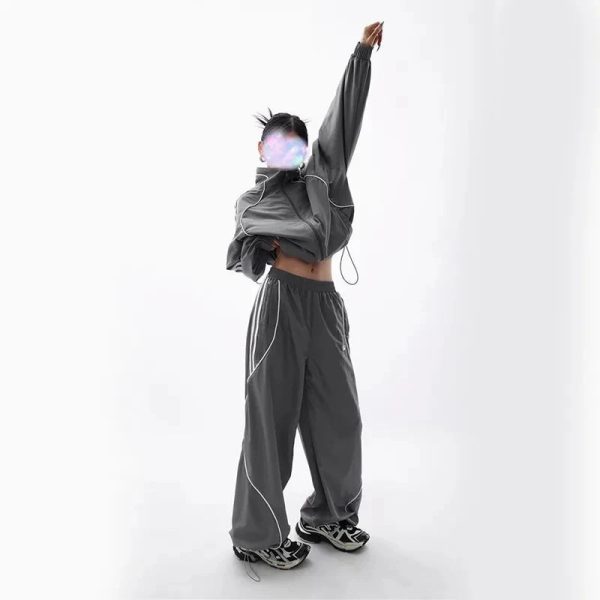 Chic Gray Wave Piped Jogger Set: Perfect for Casual Outfits & Spring Looks