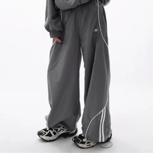 Chic Gray Wave Piped Jogger Set: Perfect for Casual Outfits & Spring Looks