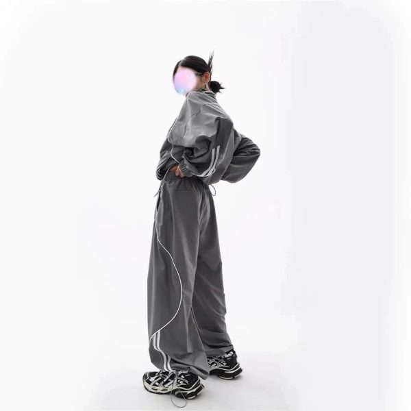 Chic Gray Wave Piped Jogger Set: Perfect for Casual Outfits & Spring Looks