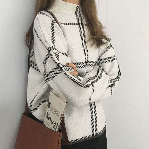 Chic Grid Lounge Sweater: Perfect for Casual Outfits & Spring Style