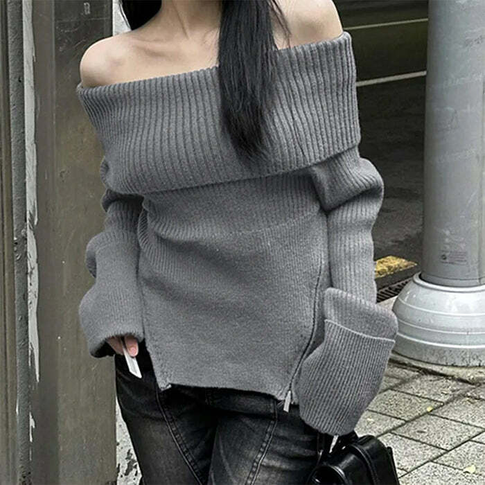 Chic Grunge Off Shoulder Knit Sweater: Perfect for Casual Outfits