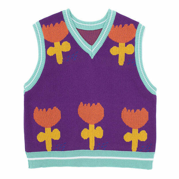 Chic Happy Flower Knit Vest: Perfect for Spring Outfits & Concert Looks