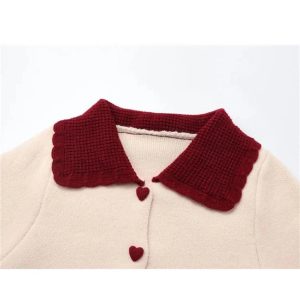 Chic Heart Button Contrast Collar Cardigan for Stylish Spring Outfits