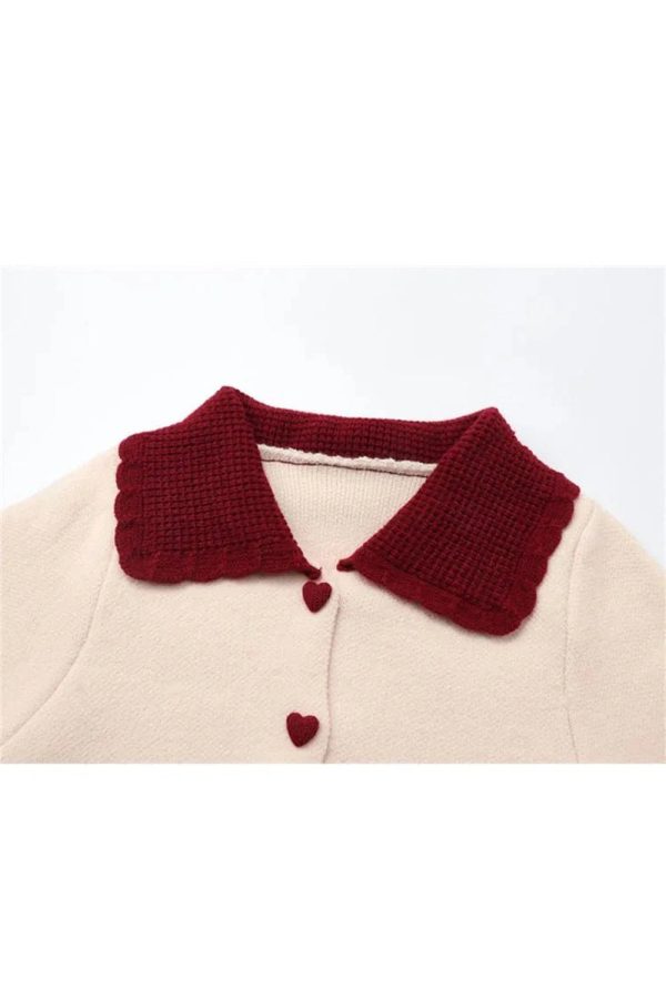 Chic Heart Button Contrast Collar Cardigan for Stylish Spring Outfits