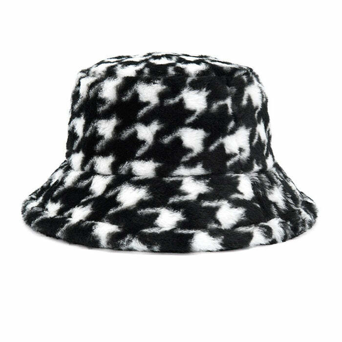 Chic Houndstooth Bucket Hat for Stylish Spring Outfits & Concert Looks