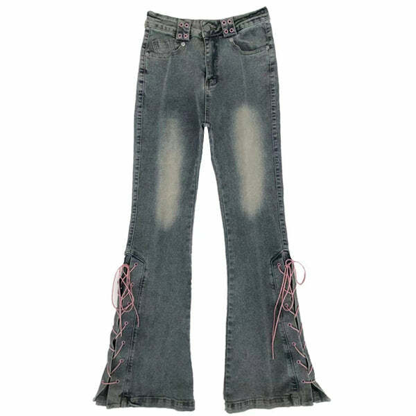 Chic Lace Up Flared Jeans: Perfect for Casual Outfits & Concert Looks