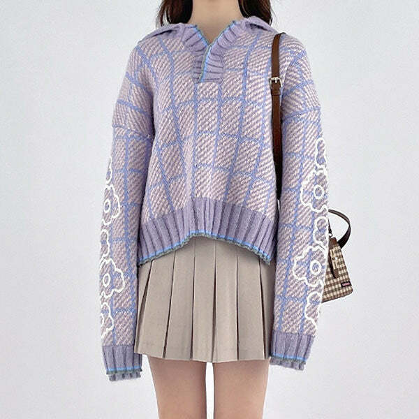 Chic Lavender Plaid Sweater: Perfect for Spring Outfits & Casual Looks