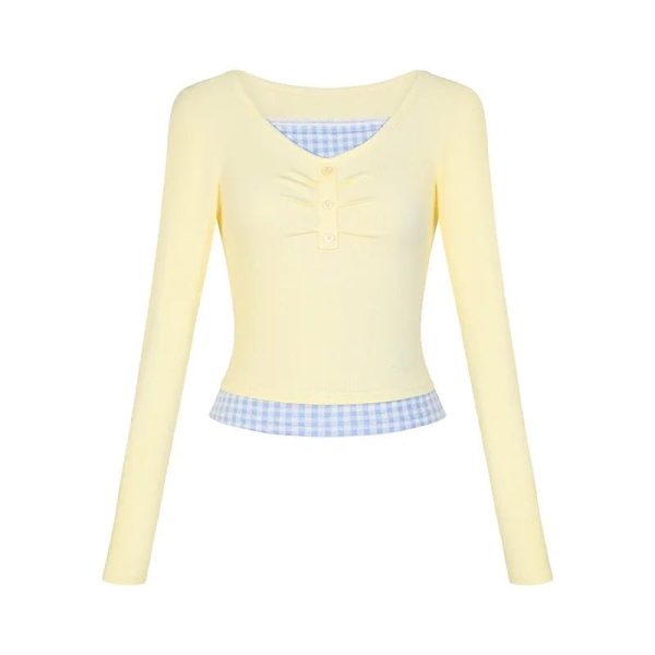 Chic Lemon Gingham Layered Top: Perfect for Spring Outfits & Casual Looks