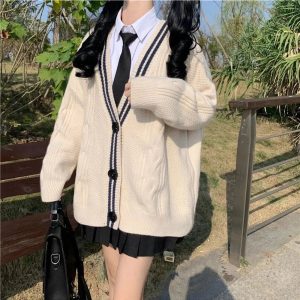 Chic Navy Preppy Varsity Cardigan: Perfect for Spring Outfits