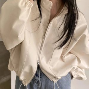 Chic Oversized Faux Leather Bomber Jacket for Stylish Spring Outfits