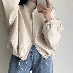 Chic Oversized Faux Leather Bomber Jacket for Stylish Spring Outfits