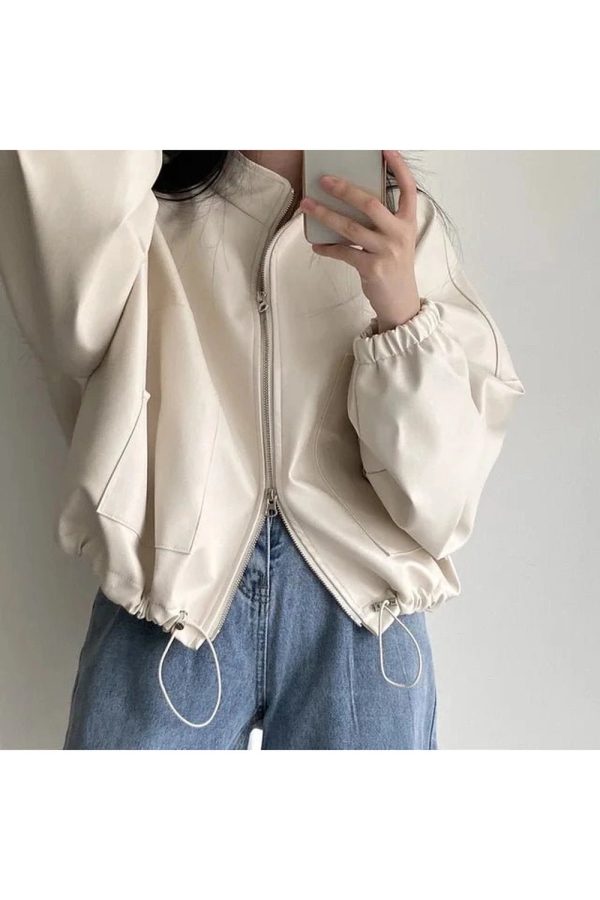 Chic Oversized Faux Leather Bomber Jacket for Stylish Spring Outfits