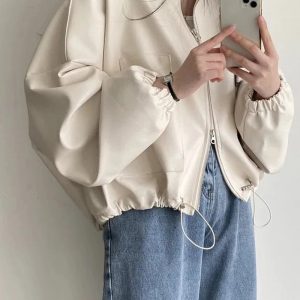 Chic Oversized Faux Leather Bomber Jacket for Stylish Spring Outfits