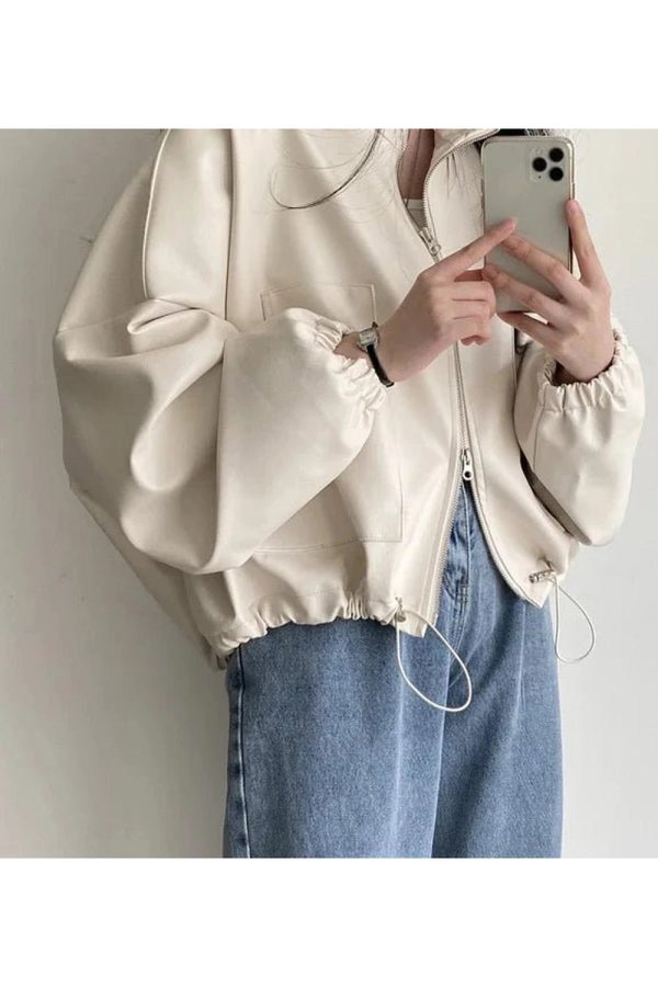 Chic Oversized Faux Leather Bomber Jacket for Stylish Spring Outfits