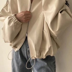 Chic Oversized Faux Leather Bomber Jacket for Stylish Spring Outfits