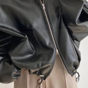 Chic Oversized Faux Leather Bomber Jacket for Stylish Spring Outfits