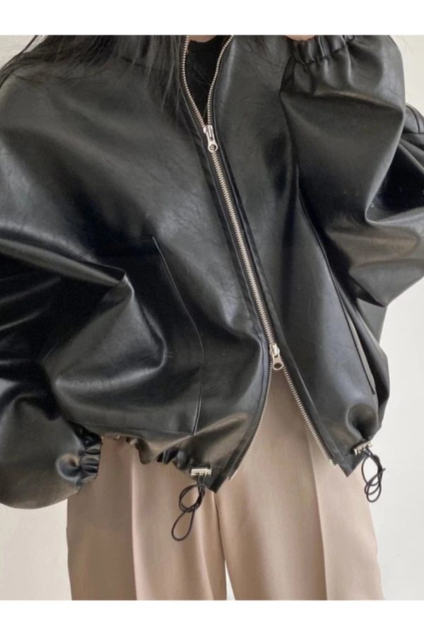 Chic Oversized Faux Leather Bomber Jacket for Stylish Spring Outfits