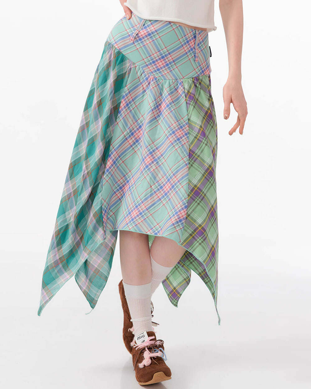 Chic Patchwork Midi Plaid Skirt: Perfect for Spring Outfits & Concerts