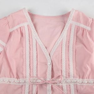 Chic Pink Lace Trim Bow Blouse: Perfect for Spring Outfits & Date Nights