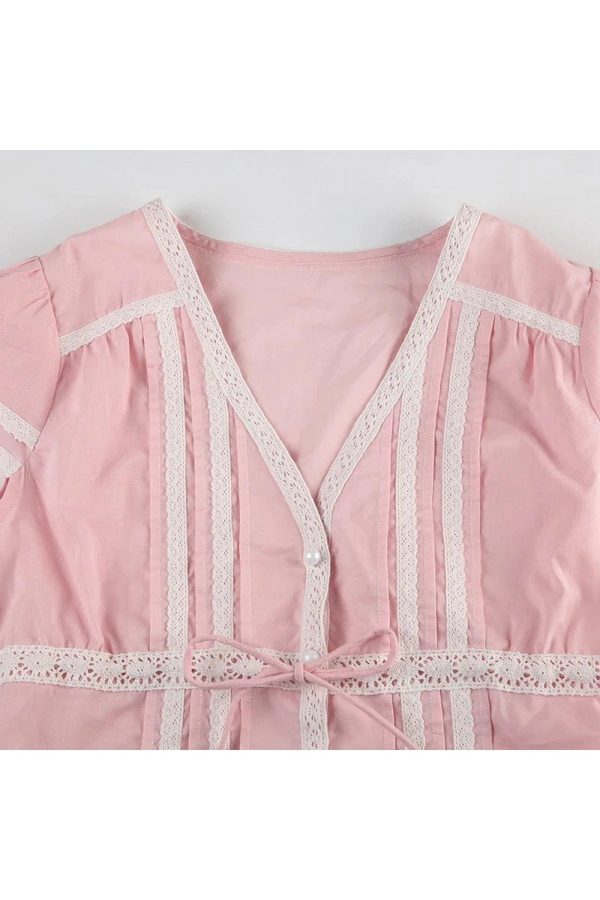 Chic Pink Lace Trim Bow Blouse: Perfect for Spring Outfits & Date Nights