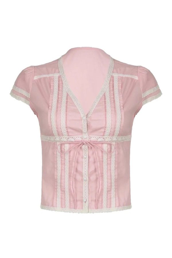 Chic Pink Lace Trim Bow Blouse: Perfect for Spring Outfits & Date Nights