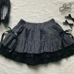 Chic Pinstripe Lace Ruffle Skirt: Perfect for Spring Outfits & Date Nights