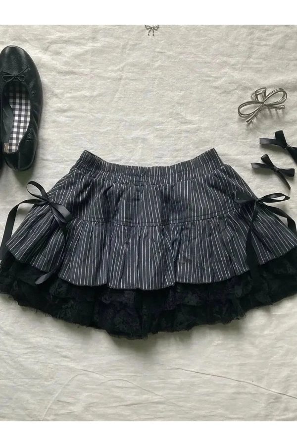 Chic Pinstripe Lace Ruffle Skirt: Perfect for Spring Outfits & Date Nights