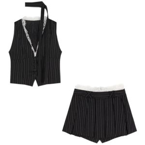 Chic Pinstripe Power Skirt Set: Perfect for Business Casual & Date Night Outfits